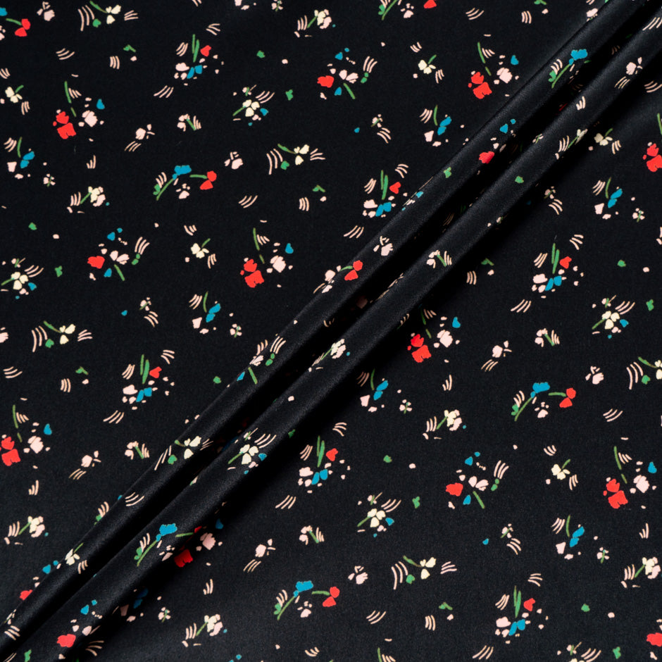 Petite Floral Printed Black Silk Crêpe de Chine