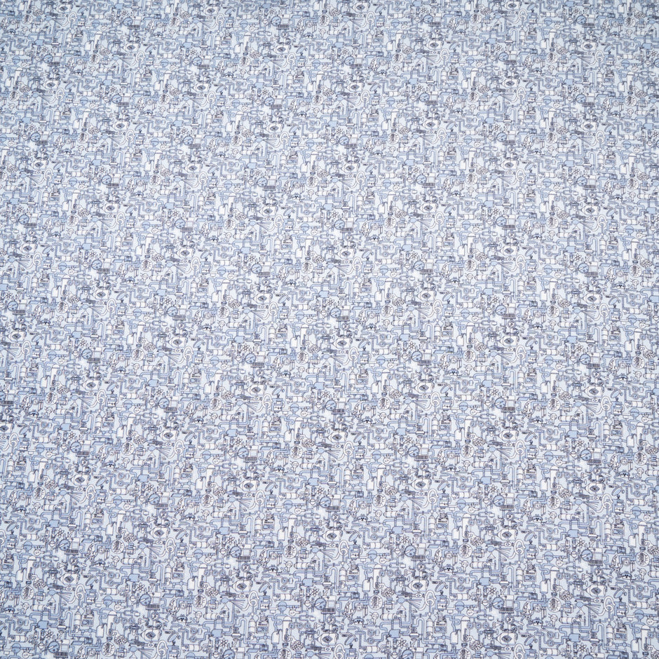 Soft Blue Pattern Printed Silk Twill