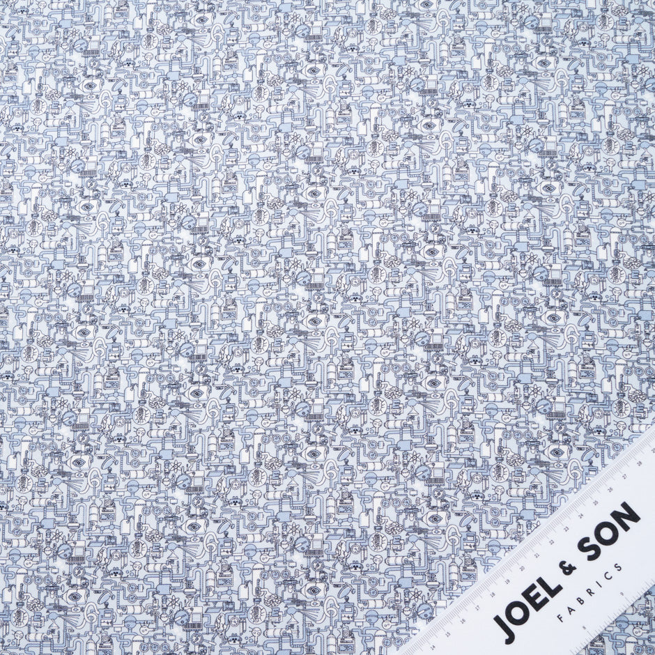 Soft Blue Pattern Printed Silk Twill