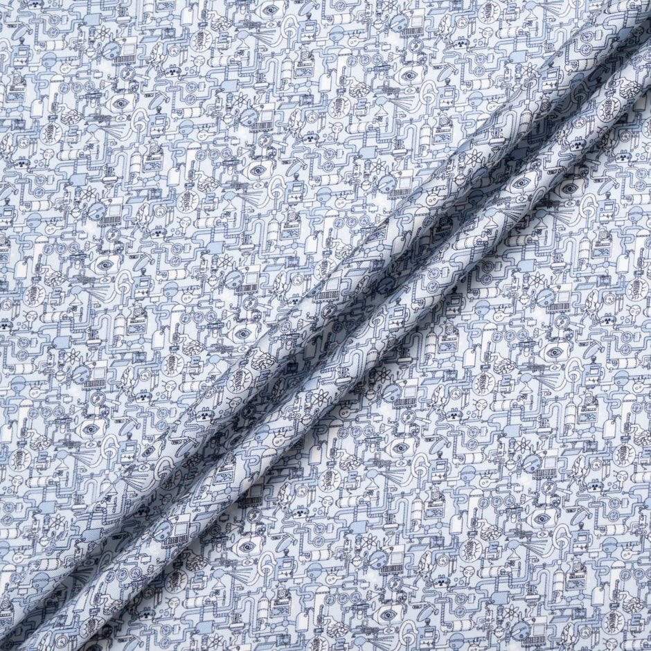 Soft Blue Pattern Printed Silk Twill