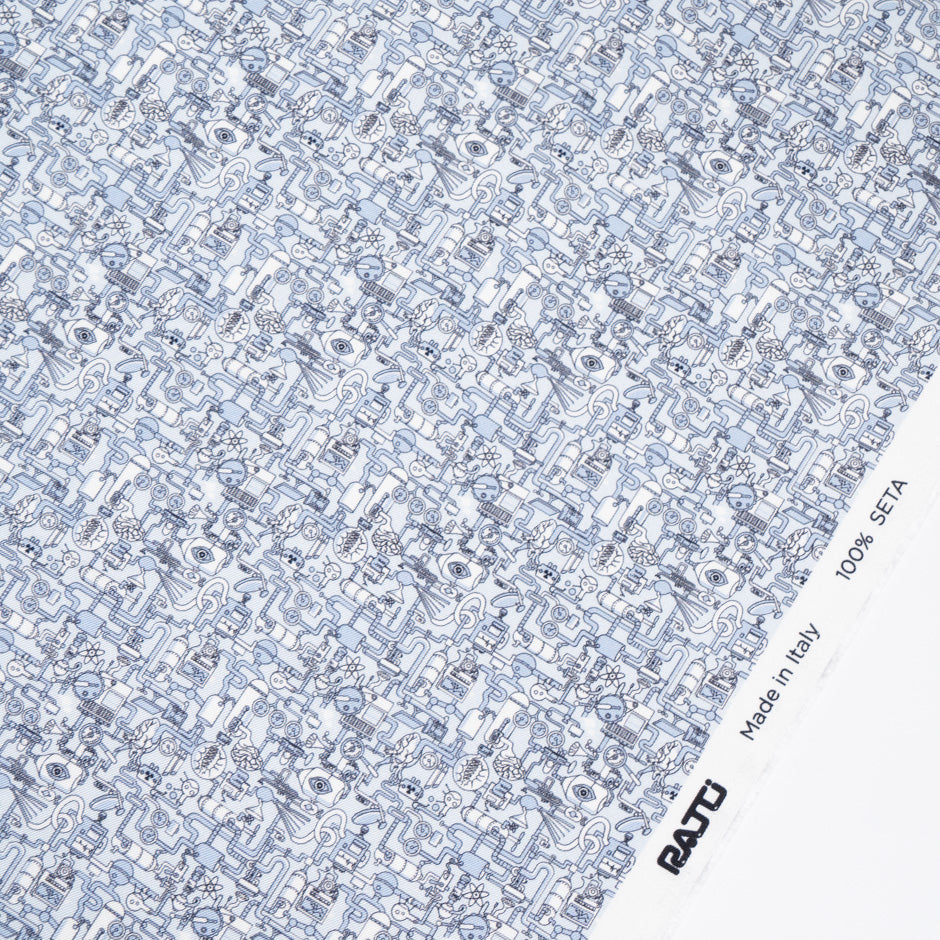 Soft Blue Pattern Printed Silk Twill