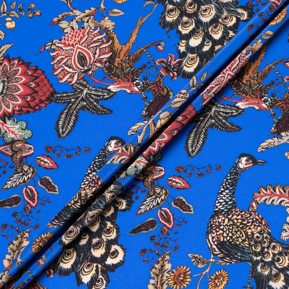 Peacock Printed Bright Blue Silk Crêpe de Chine