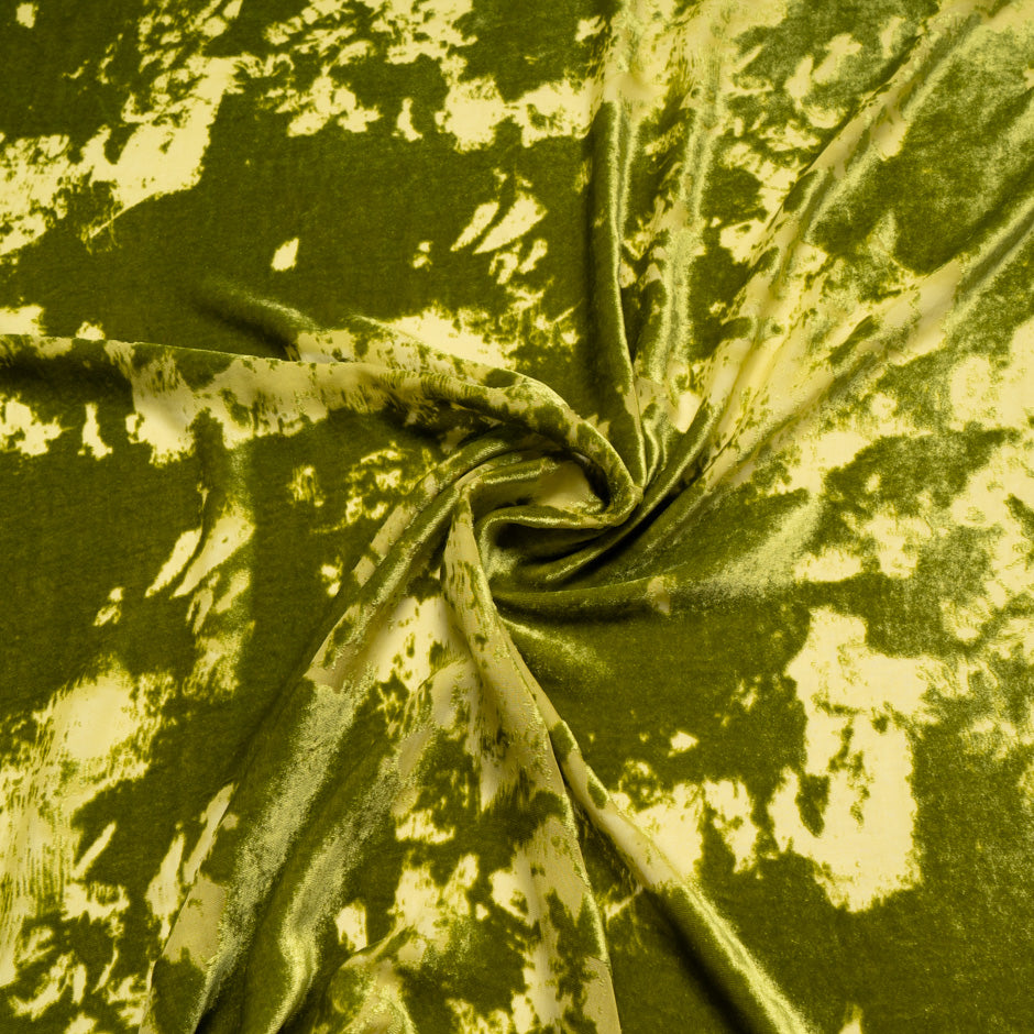 Rich Pea Green Abstract Devoré Velvet