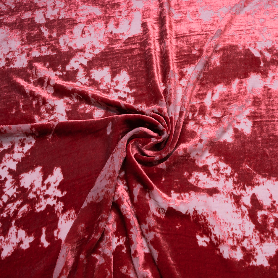 Deep Cherry Pink Abstract Devoré Velvet