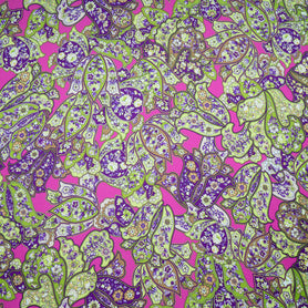 Green, Purple & Pink Floral Printed Silk Twill