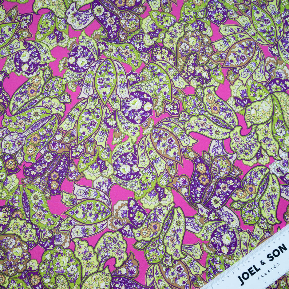 Green, Purple & Pink Floral Printed Silk Twill