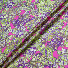 Green, Purple & Pink Floral Printed Silk Twill