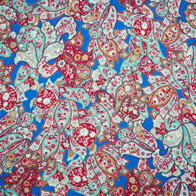 Ice Blue & Red Floral Printed Royal Blue Silk Twill