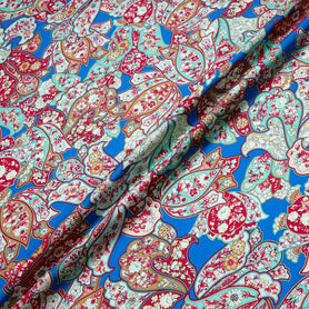Ice Blue & Red Floral Printed Royal Blue Silk Twill