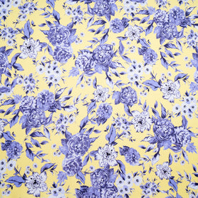 Lavender Floral Printed Yellow Pure Silk Twill