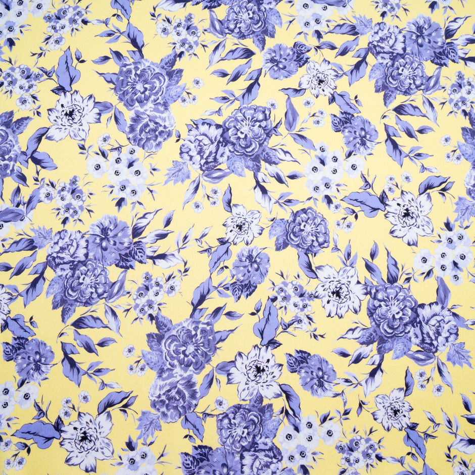 Lavender Floral Printed Yellow Pure Silk Twill