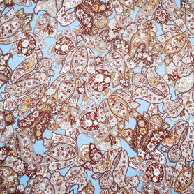 Brown & Grey Floral Printed Sky Blue Silk Twill