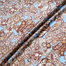Brown & Grey Floral Printed Sky Blue Silk Twill