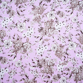 Brown Floral Printed Pink Pure Silk Twill