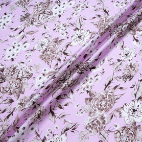 Brown Floral Printed Pink Pure Silk Twill