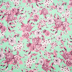 Rose Pink Floral Printed Mint Pure Silk Twill