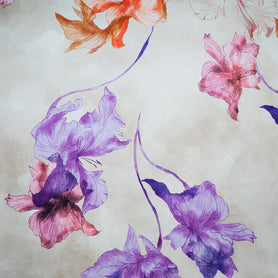 Floral Printed Pale Taupe Pure Silk Twill