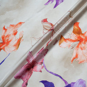 Floral Printed Pale Taupe Pure Silk Twill