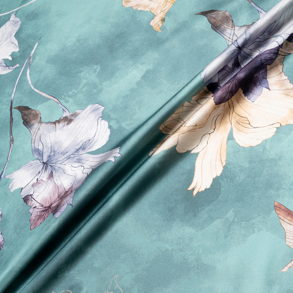 Floral Printed Sea Green Pure Silk Twill
