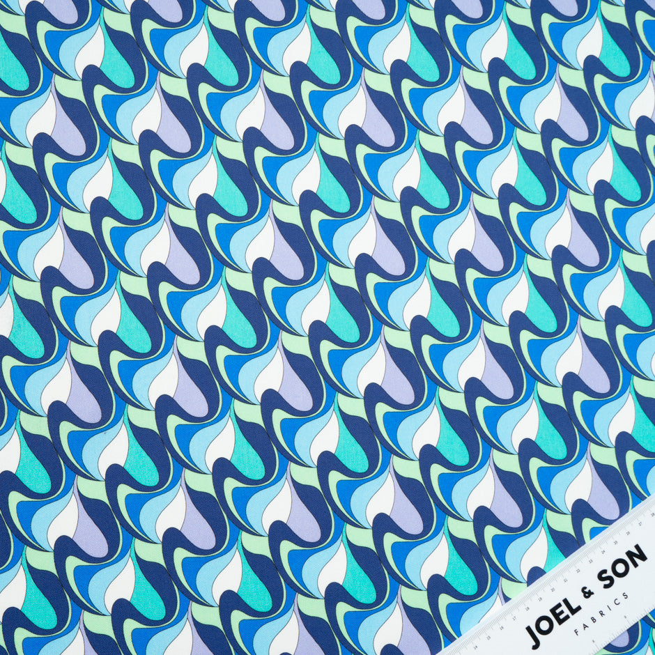 Blue & Lilac Geo Printed Stretch Cotton