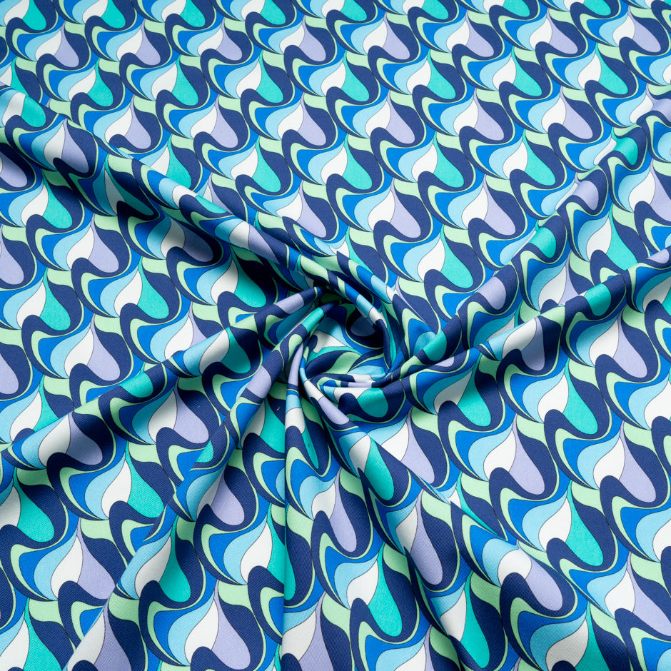 Blue & Lilac Geo Printed Stretch Cotton