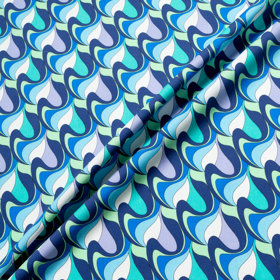 Blue & Lilac Geo Printed Stretch Cotton
