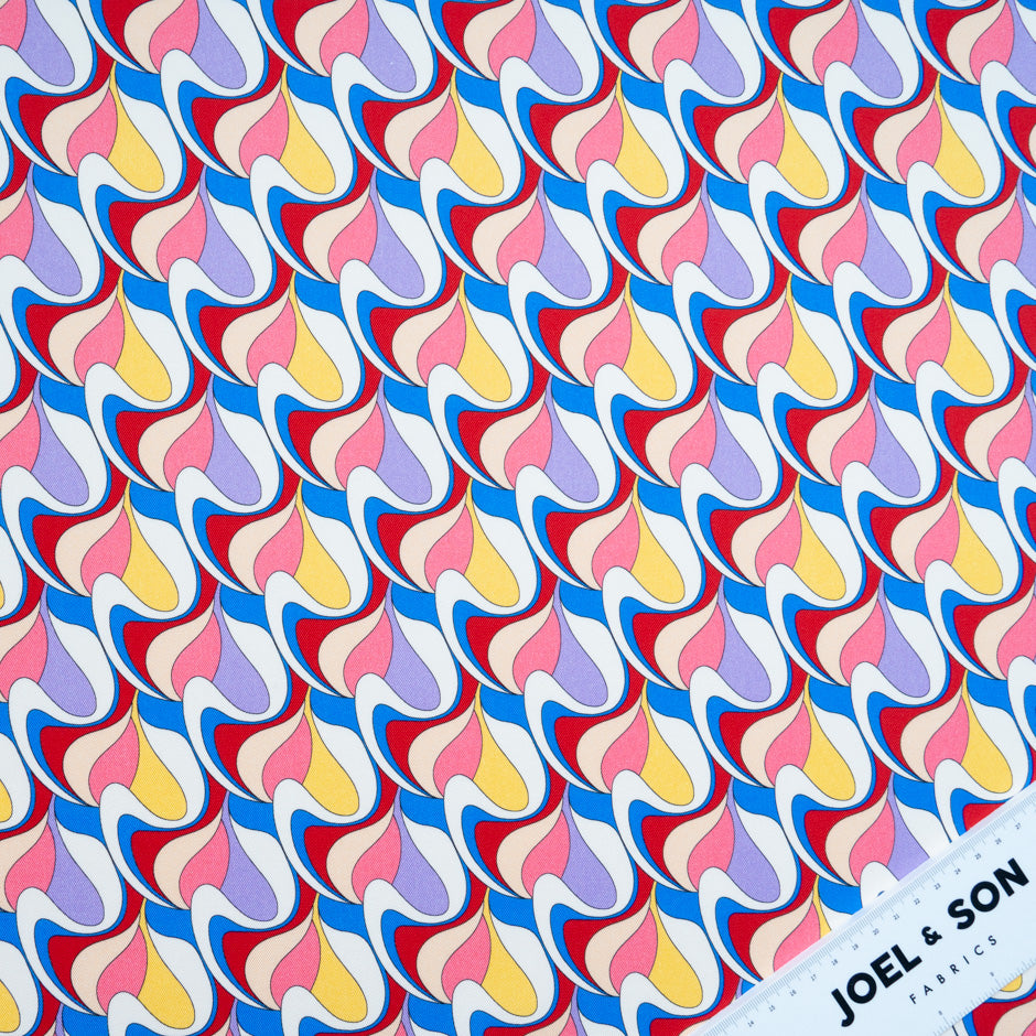 Red, Pink, Blue Geo Printed Stretch Cotton