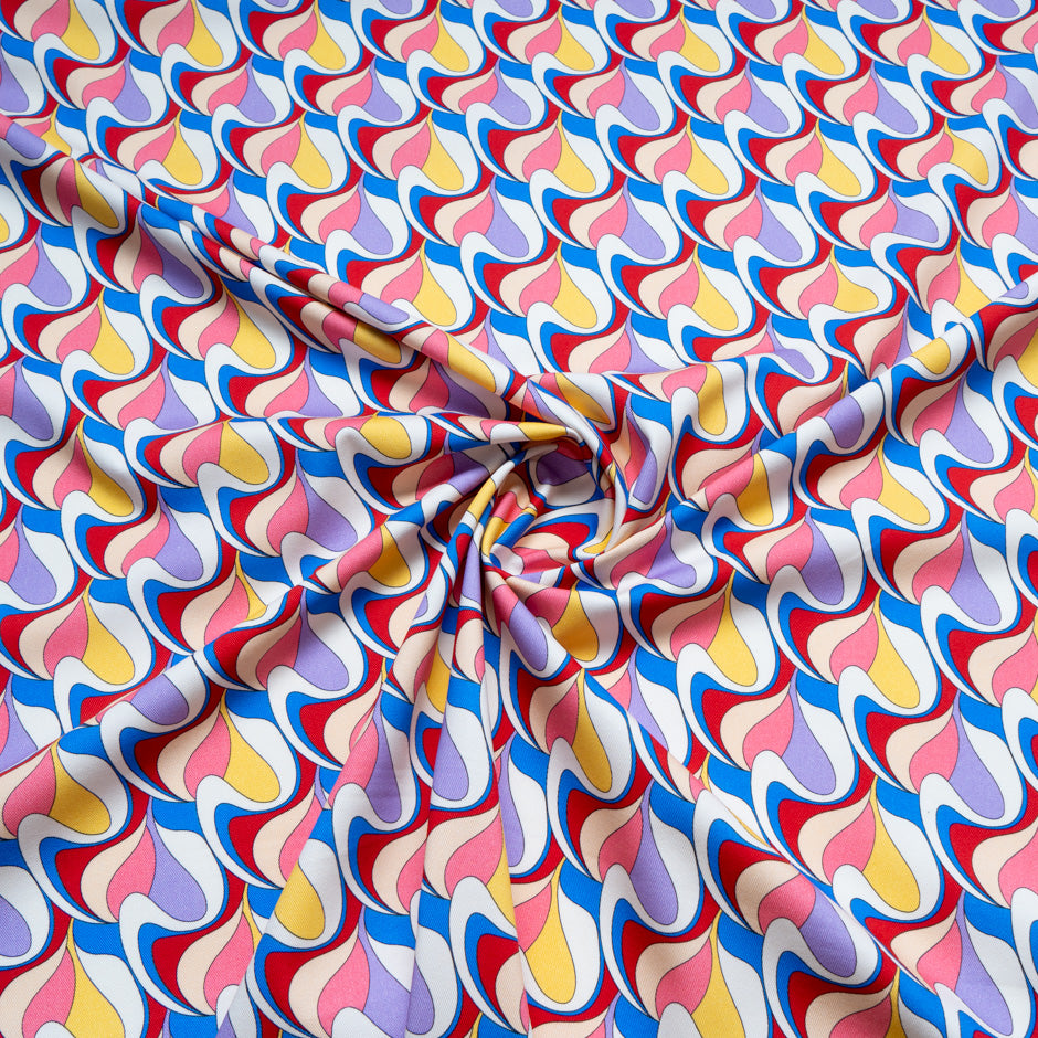 Red, Pink, Blue Geo Printed Stretch Cotton