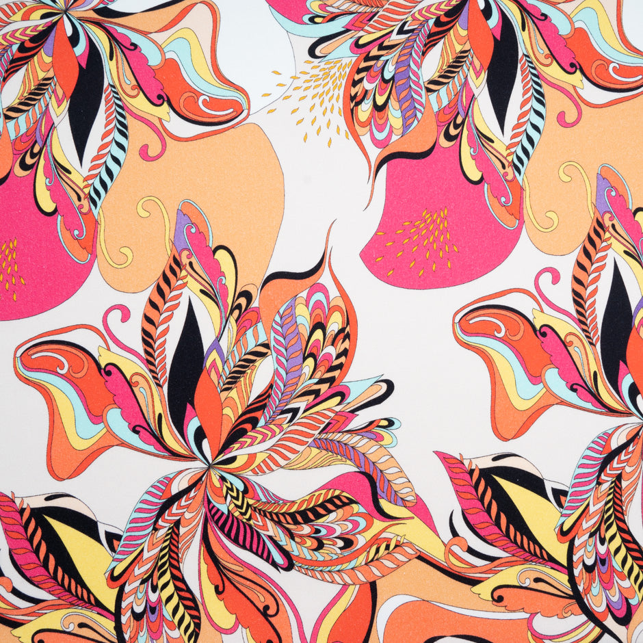Multi-Coloured Abstract Printed Ivory Stretch Cotton
