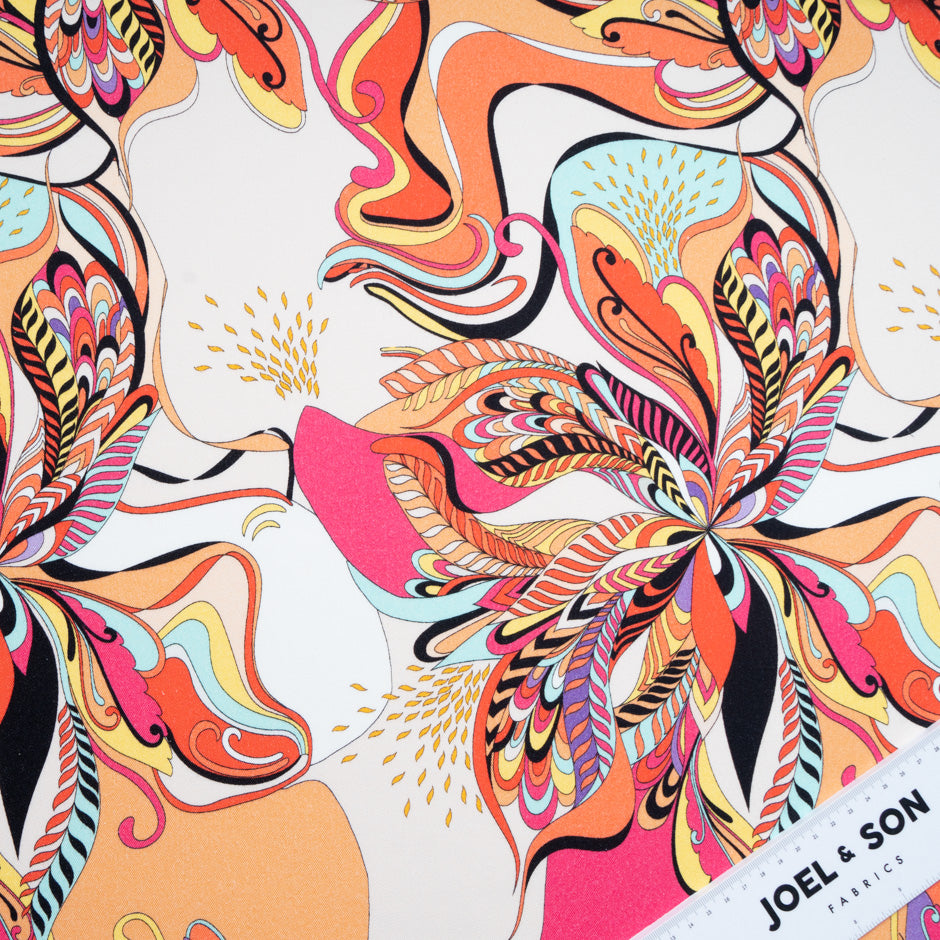 Multi-Coloured Abstract Printed Ivory Stretch Cotton
