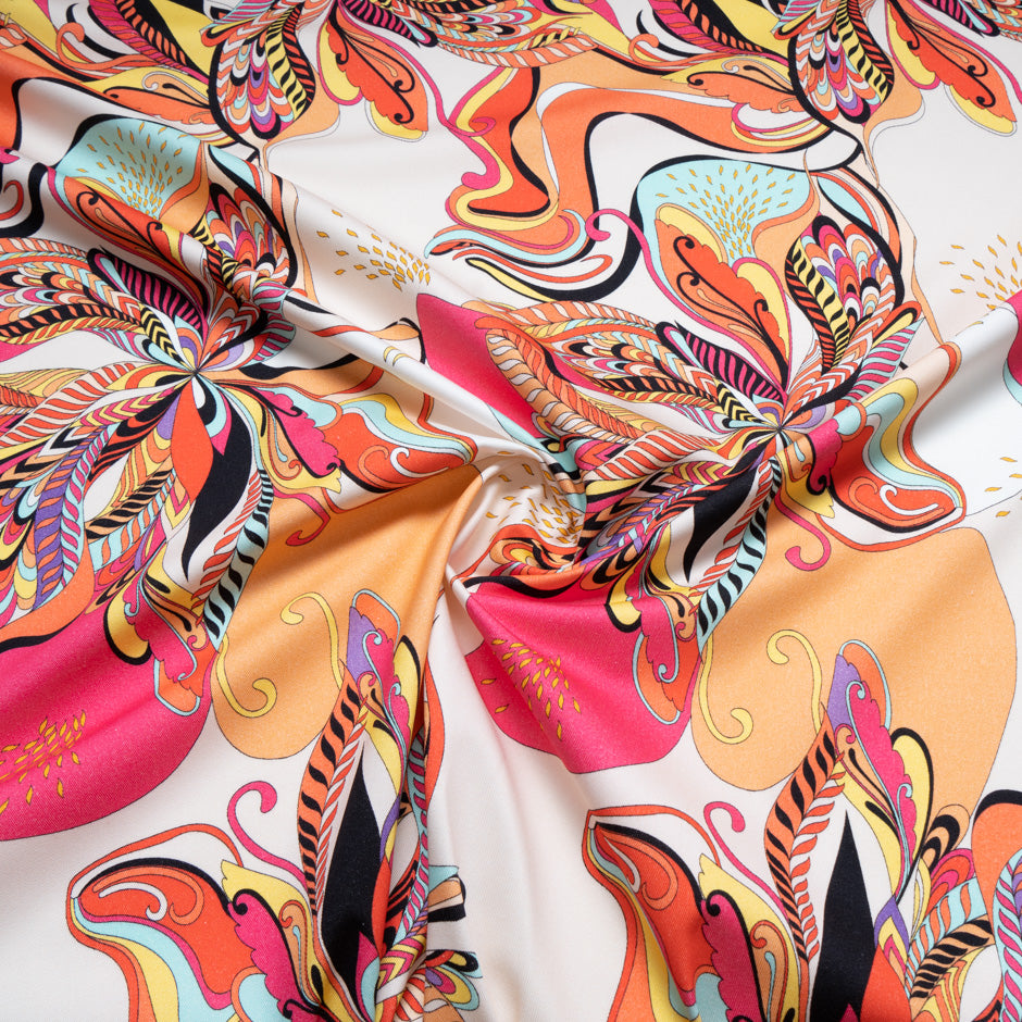 Multi-Coloured Abstract Printed Ivory Stretch Cotton