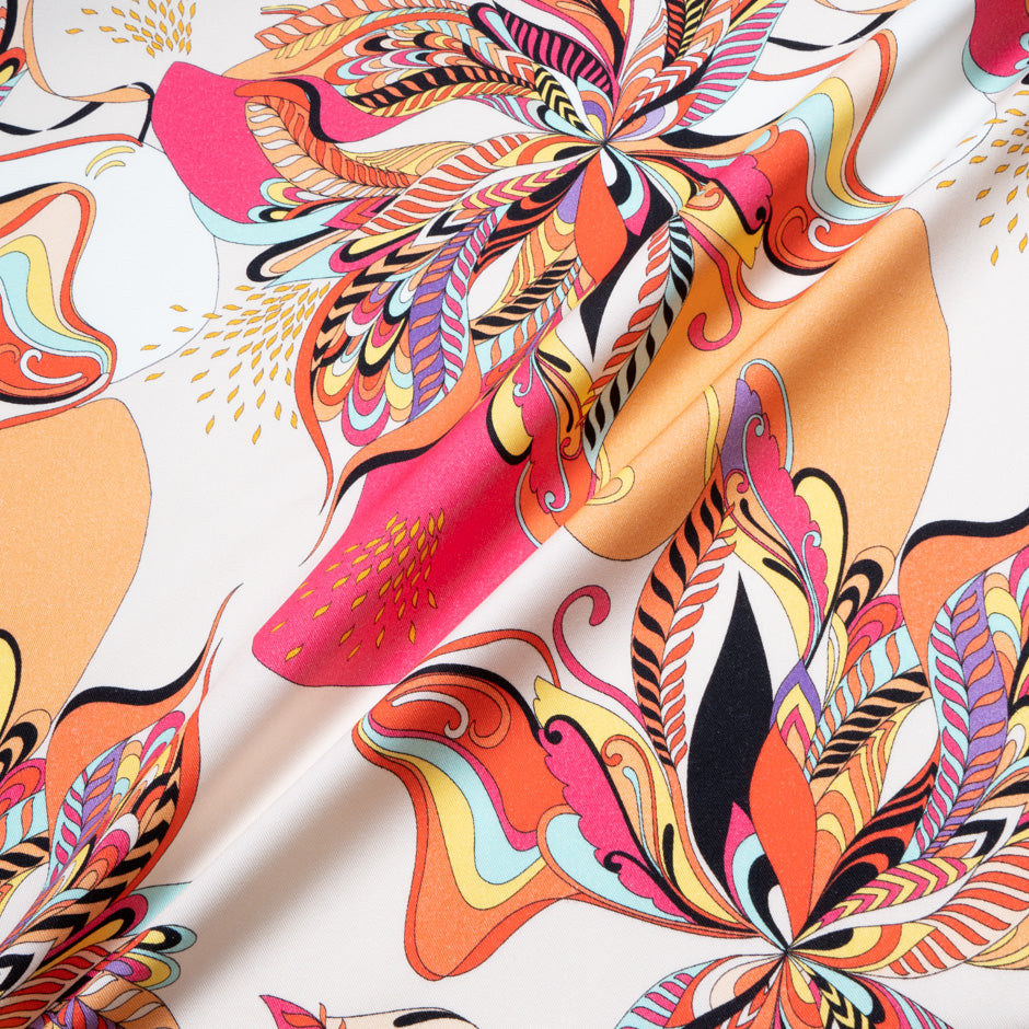 Multi-Coloured Abstract Printed Ivory Stretch Cotton