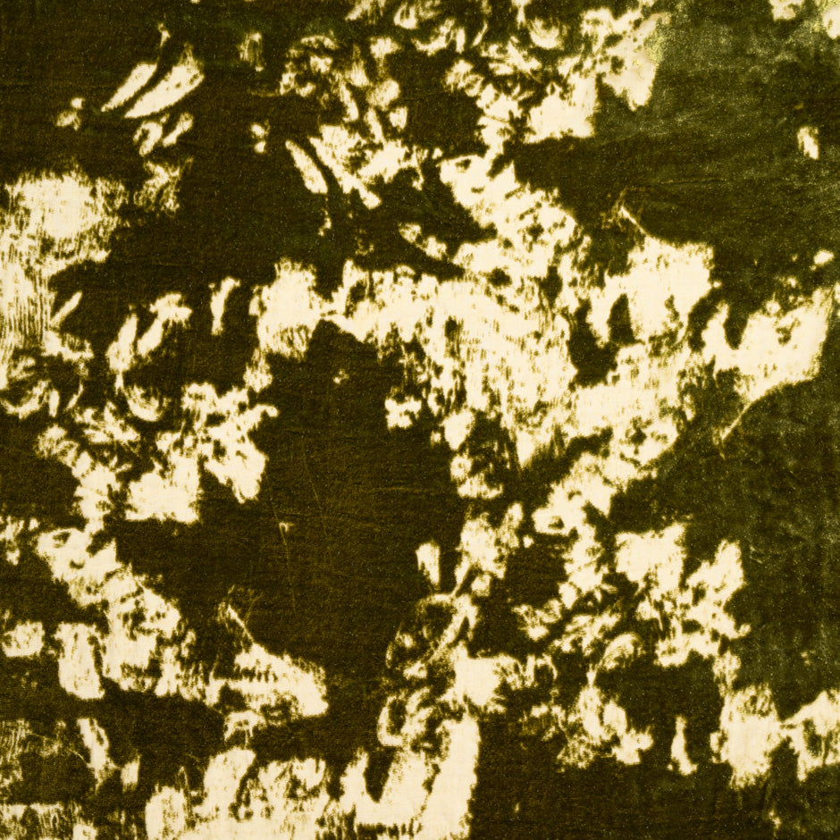 Abstract Silk Blend Olive Green Devoré Velvet