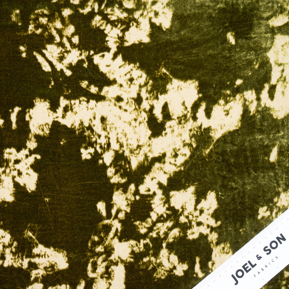 Abstract Silk Blend Olive Green Devoré Velvet