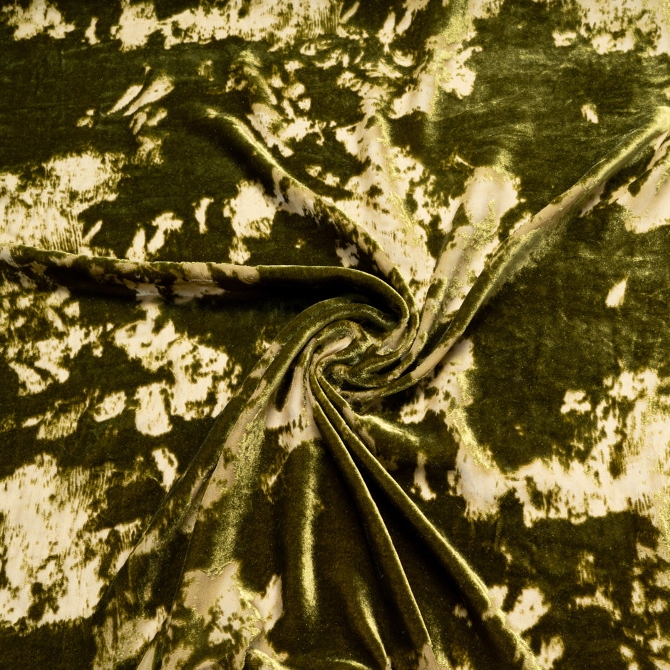 Abstract Silk Blend Olive Green Devoré Velvet