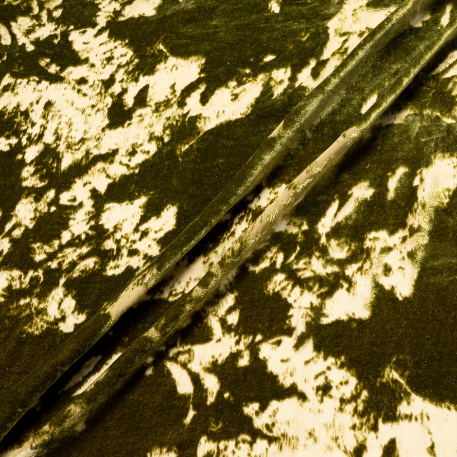Abstract Silk Blend Olive Green Devoré Velvet