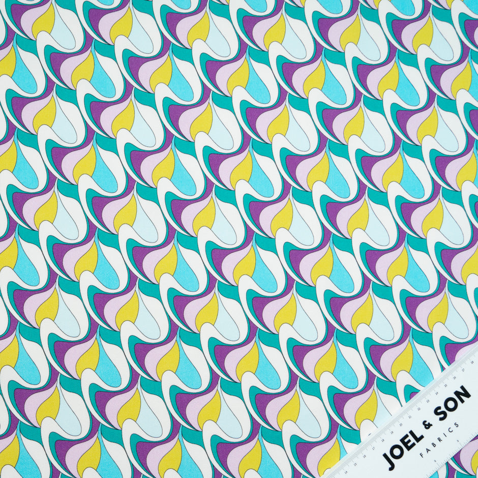 Purple, Yellow, Teal Geo Printed Stretch Cotton