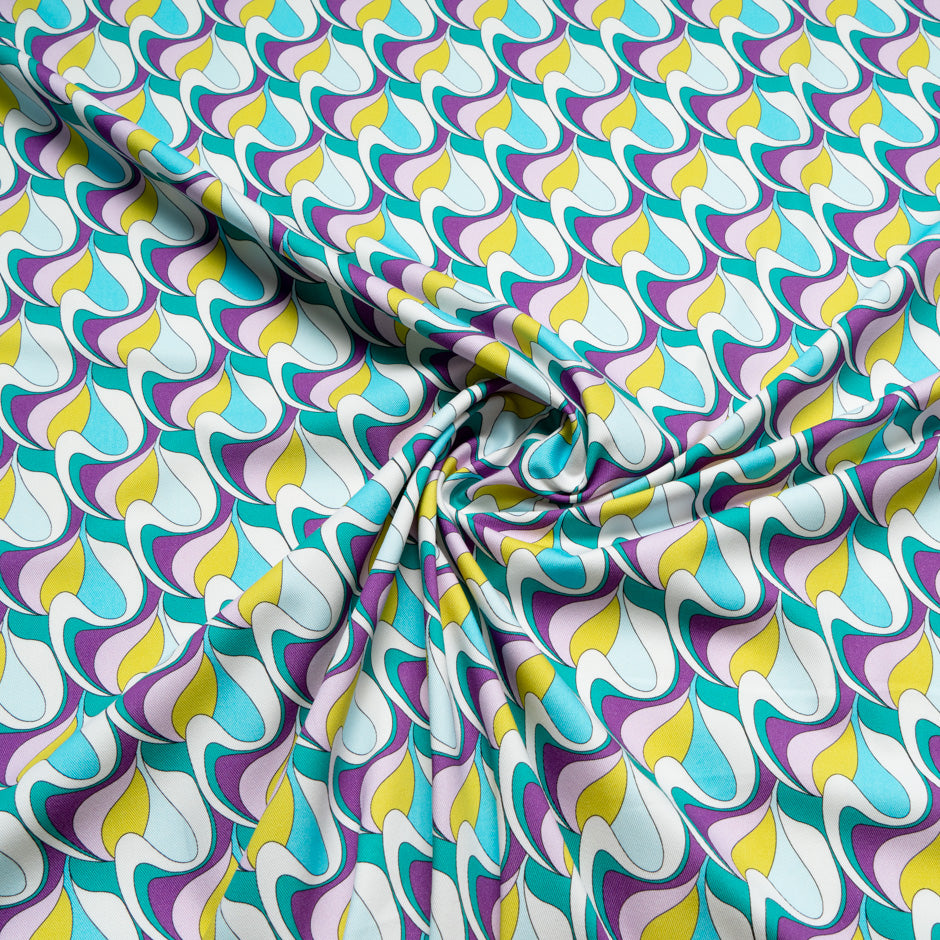 Purple, Yellow, Teal Geo Printed Stretch Cotton