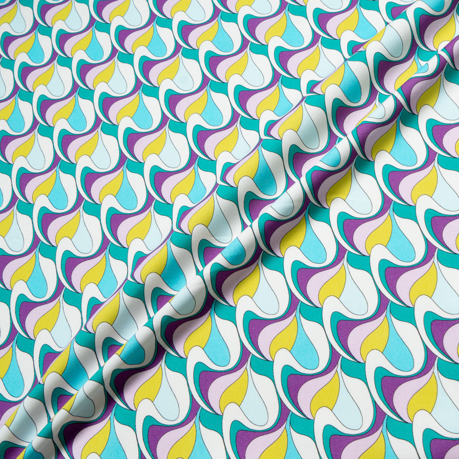 Purple, Yellow, Teal Geo Printed Stretch Cotton