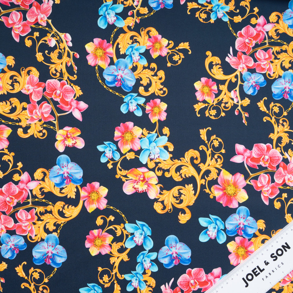 Pink & Blue Floral Printed Midnight Stretch Cotton