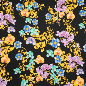 Mint & Blue Floral Printed Black Stretch Cotton