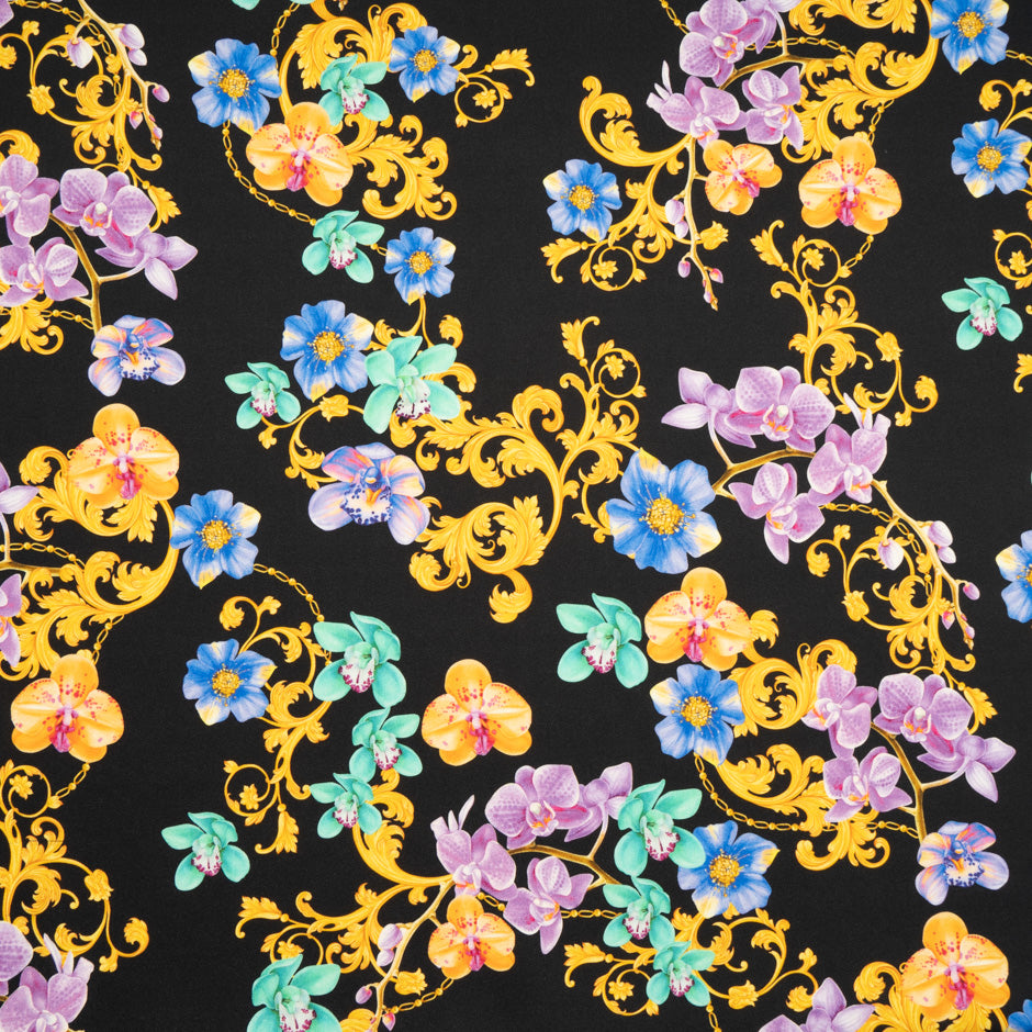Mint & Blue Floral Printed Black Stretch Cotton
