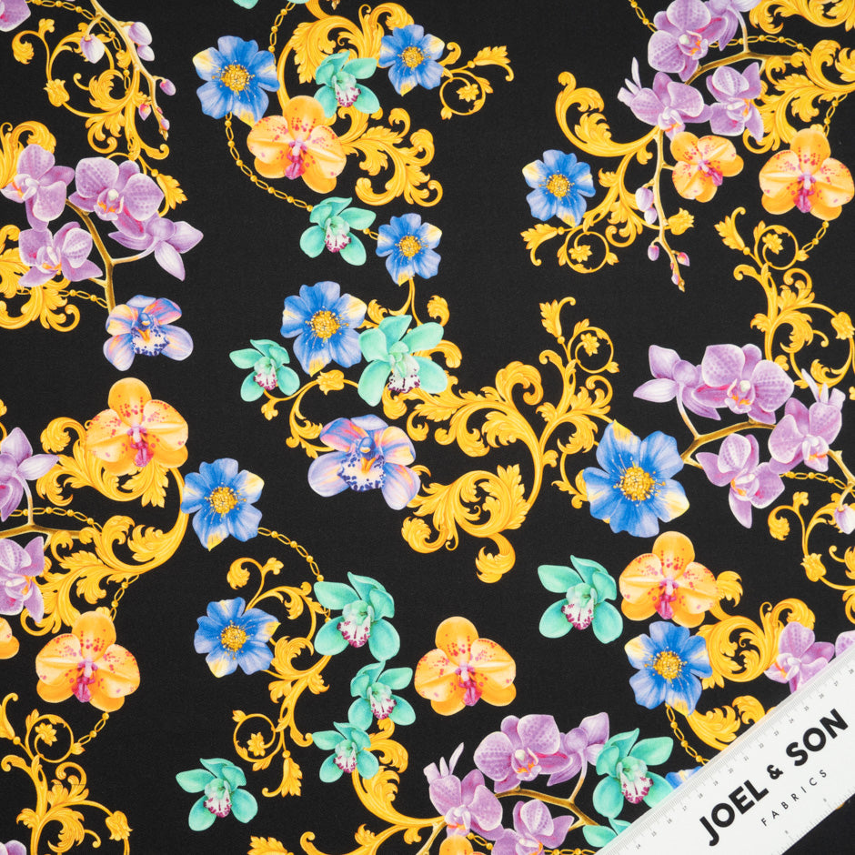 Mint & Blue Floral Printed Black Stretch Cotton