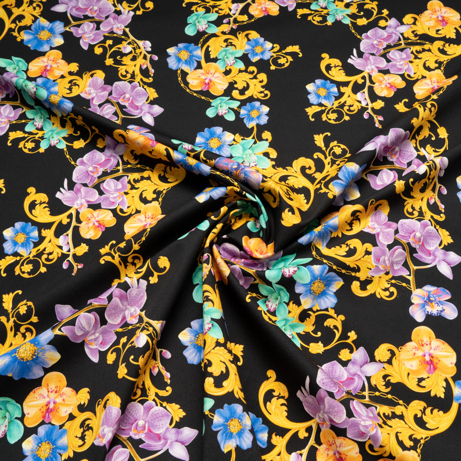 Mint & Blue Floral Printed Black Stretch Cotton