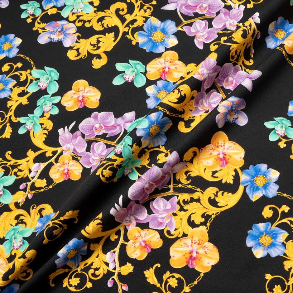 Mint & Blue Floral Printed Black Stretch Cotton