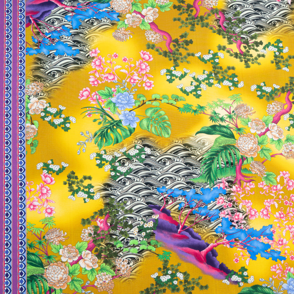 Multi Floral Printed Yellow Luxury Cotton