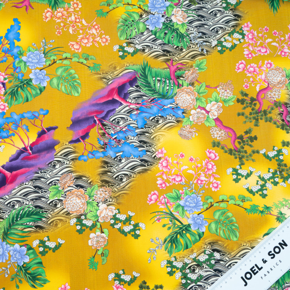 Multi Floral Printed Yellow Luxury Cotton