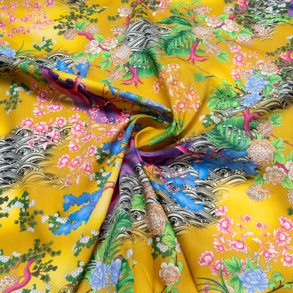 Multi Floral Printed Yellow Luxury Cotton