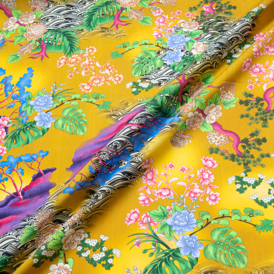 Multi Floral Printed Yellow Luxury Cotton
