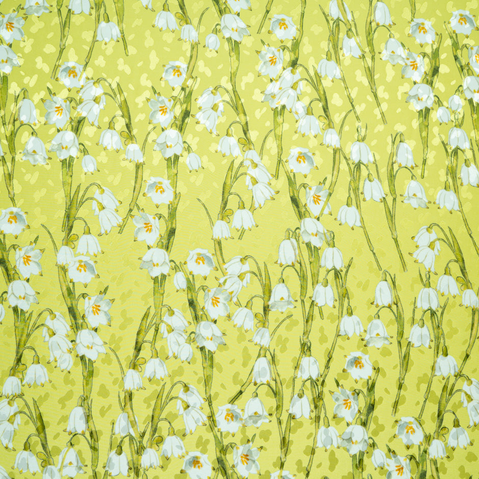 White Lily of the Valley Lime Silk Jacquard